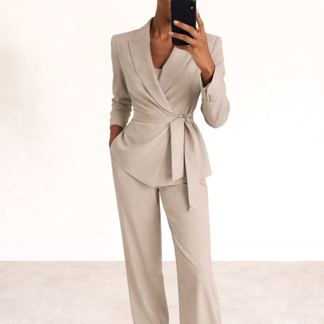 Katarzyna | Women's Tie-Waist Blazer with Wide-Leg Trousers, Two-Piece Suit | My Sweet Wardrobe
