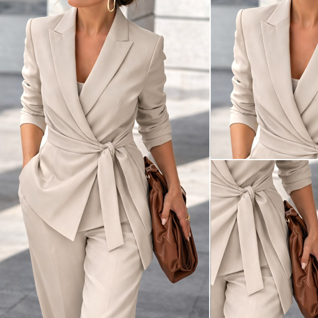 Katarzyna | Women's Tie-Waist Blazer with Wide-Leg Trousers, Two-Piece Suit | My Sweet Wardrobe