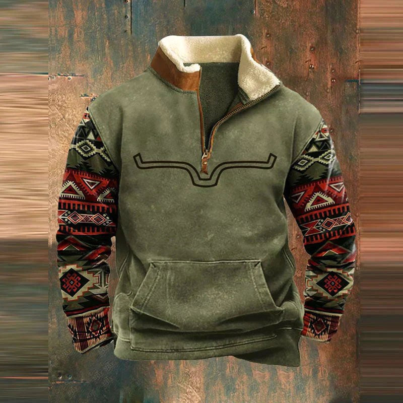 Kieran | Men's Fleece Quarter-Zip Western Pullover, Sherpa-Lined Jumper | My Sweet Wardrobe