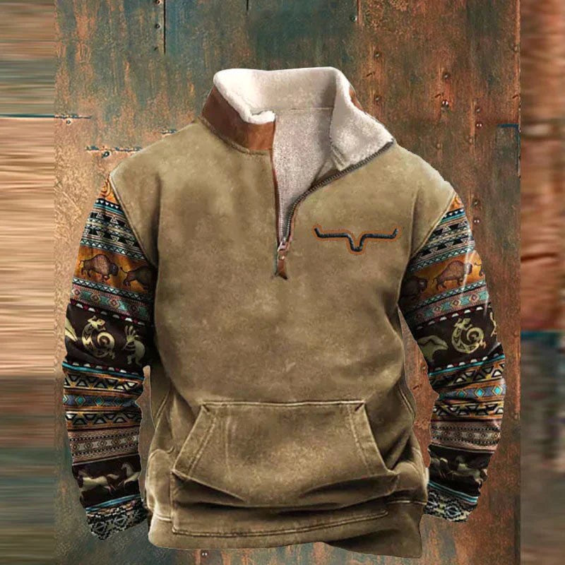 Kieran | Men's Fleece Quarter-Zip Western Pullover, Sherpa-Lined Jumper | My Sweet Wardrobe