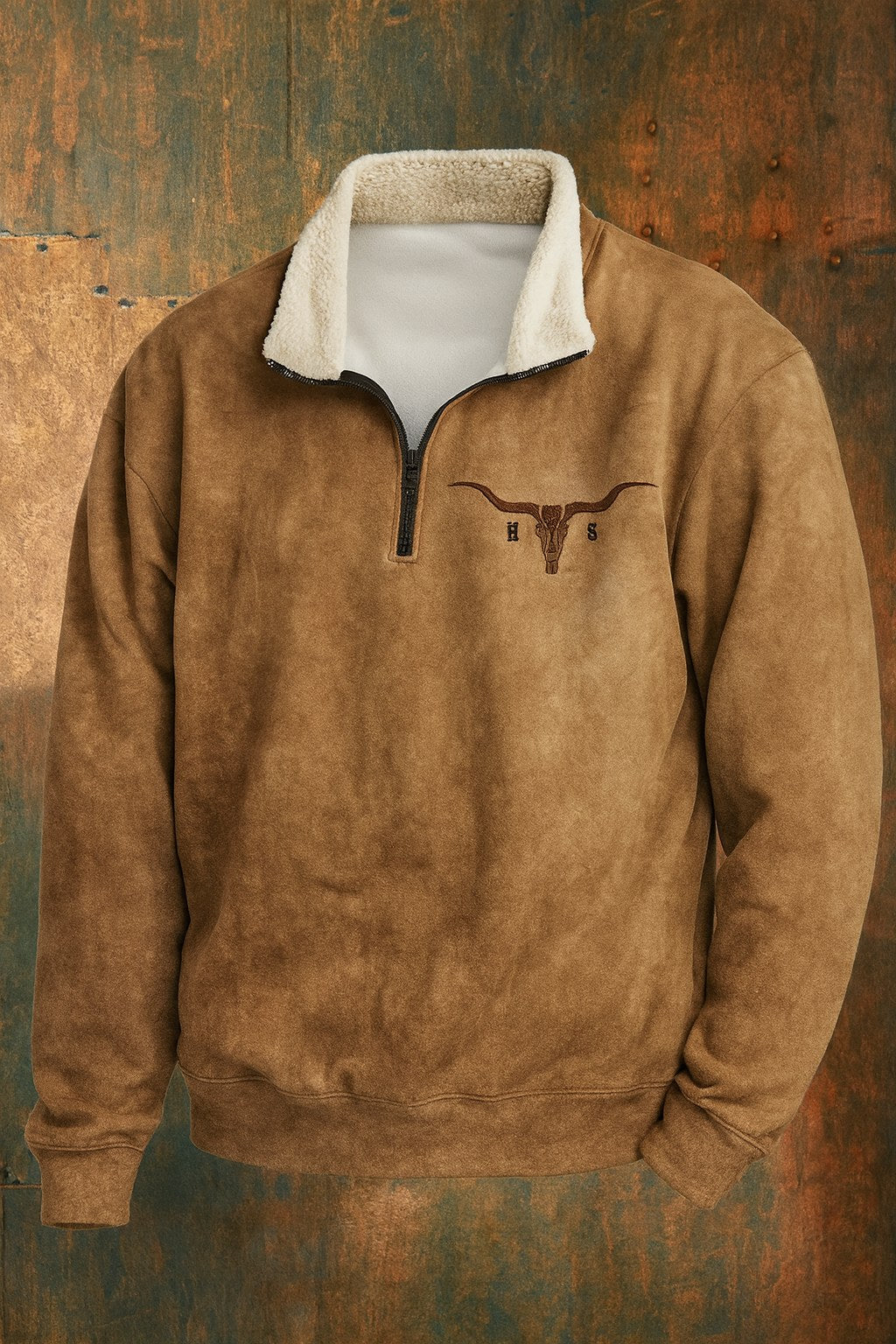 Kieran | Men's Fleece Quarter-Zip Western Pullover, Sherpa-Lined Jumper | My Sweet Wardrobe