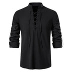 Conrad | Men's Linen Shirt with Neck-Tie Detail, Boho Linen Shirt | My Sweet Wardrobe