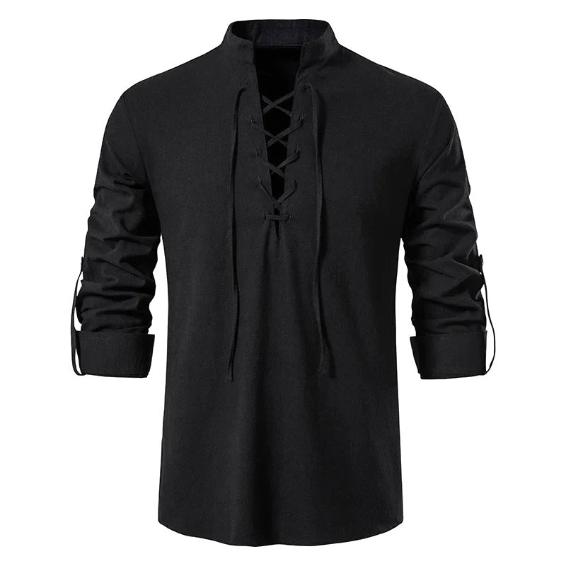 Conrad | Men's Linen Shirt with Neck-Tie Detail, Boho Linen Shirt | My Sweet Wardrobe