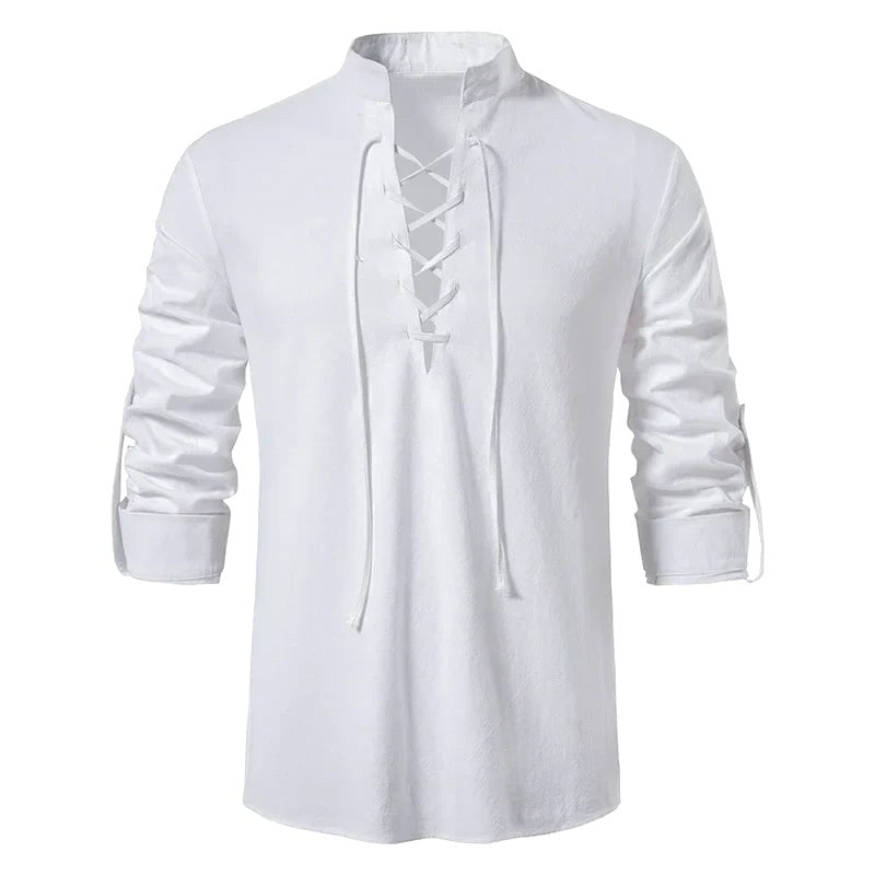 Conrad | Men's Linen Shirt with Neck-Tie Detail, Boho Linen Shirt | My Sweet Wardrobe