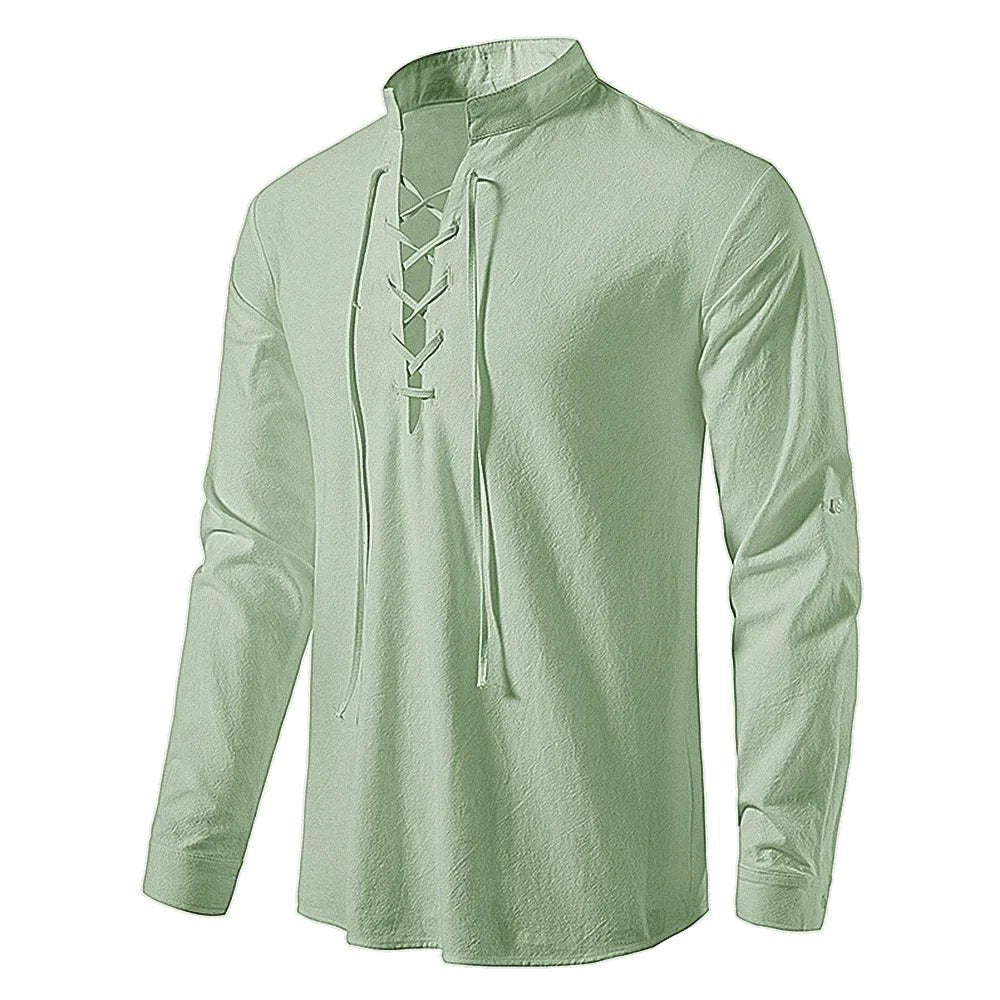 Conrad | Men's Linen Shirt with Neck-Tie Detail, Boho Linen Shirt | My Sweet Wardrobe
