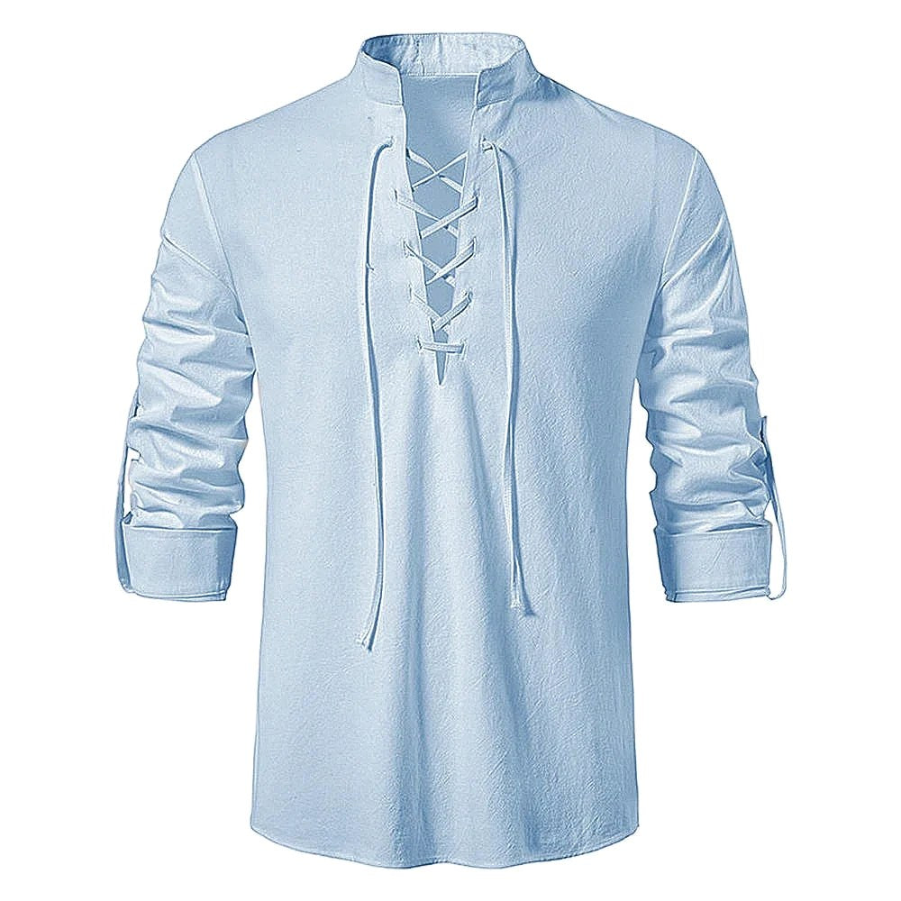 Conrad | Men's Linen Shirt with Neck-Tie Detail, Boho Linen Shirt | My Sweet Wardrobe