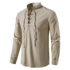 Conrad | Men's Linen Shirt with Neck-Tie Detail, Boho Linen Shirt | My Sweet Wardrobe