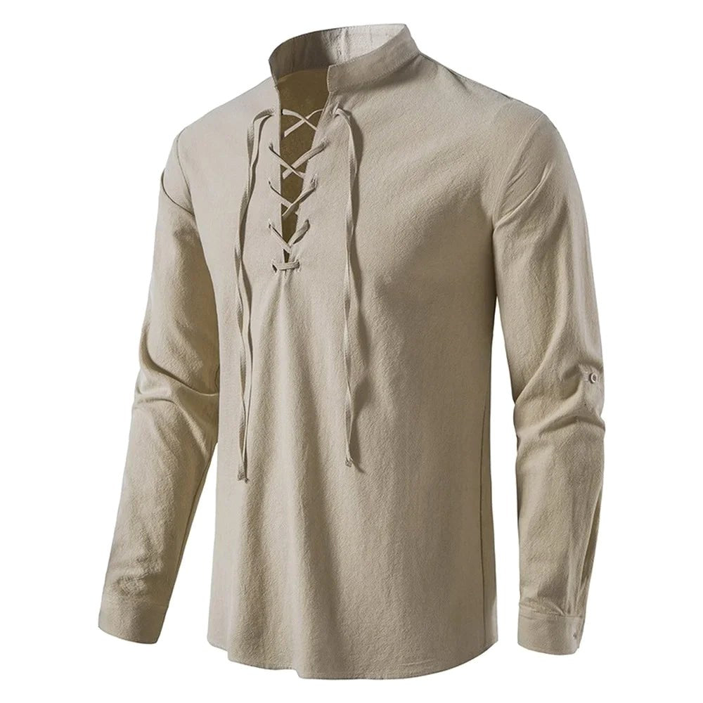 Conrad | Men's Linen Shirt with Neck-Tie Detail, Boho Linen Shirt | My Sweet Wardrobe