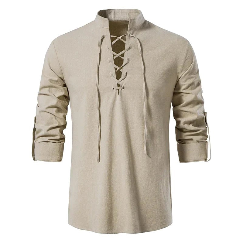 Conrad | Men's Linen Shirt with Neck-Tie Detail, Boho Linen Shirt | My Sweet Wardrobe