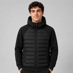 Kyle | Men's Hooded Down Jacket with Quilted Panels, Insulated Autumn Coat | My Sweet Wardrobe | Black