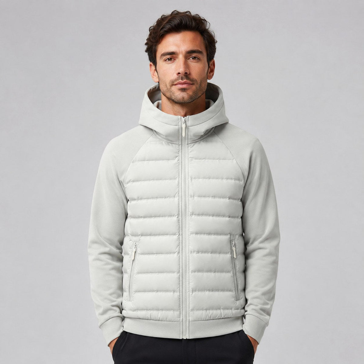 Kyle | Men's Hooded Down Jacket with Quilted Panels, Insulated Autumn Coat | My Sweet Wardrobe