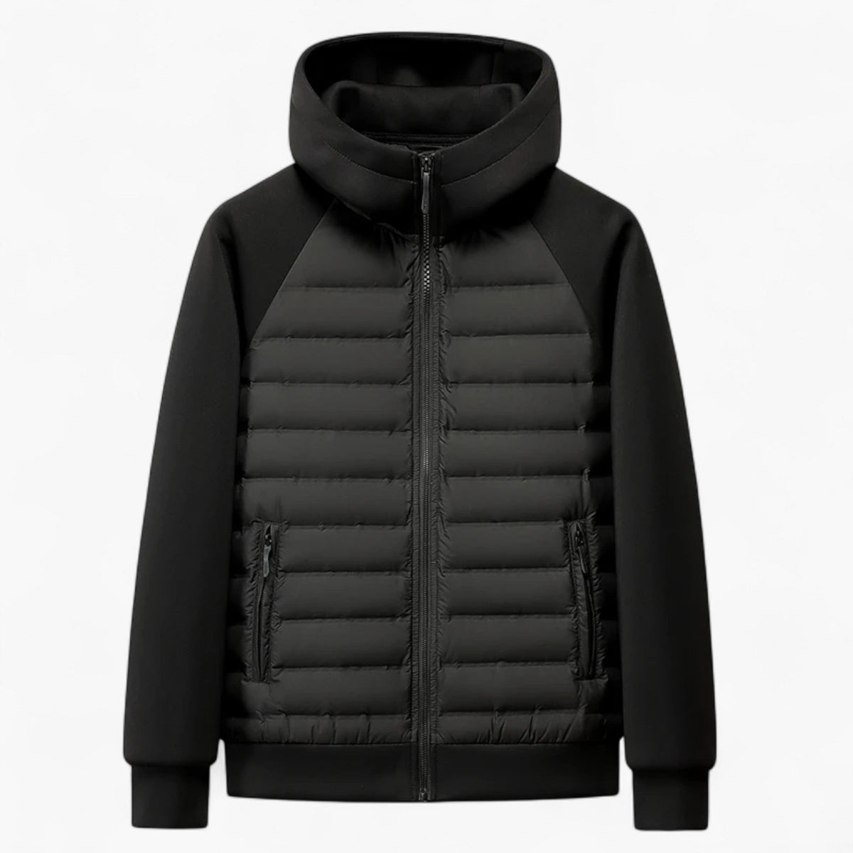Kyle | Men's Hooded Down Jacket with Quilted Panels, Insulated Autumn Coat | My Sweet Wardrobe