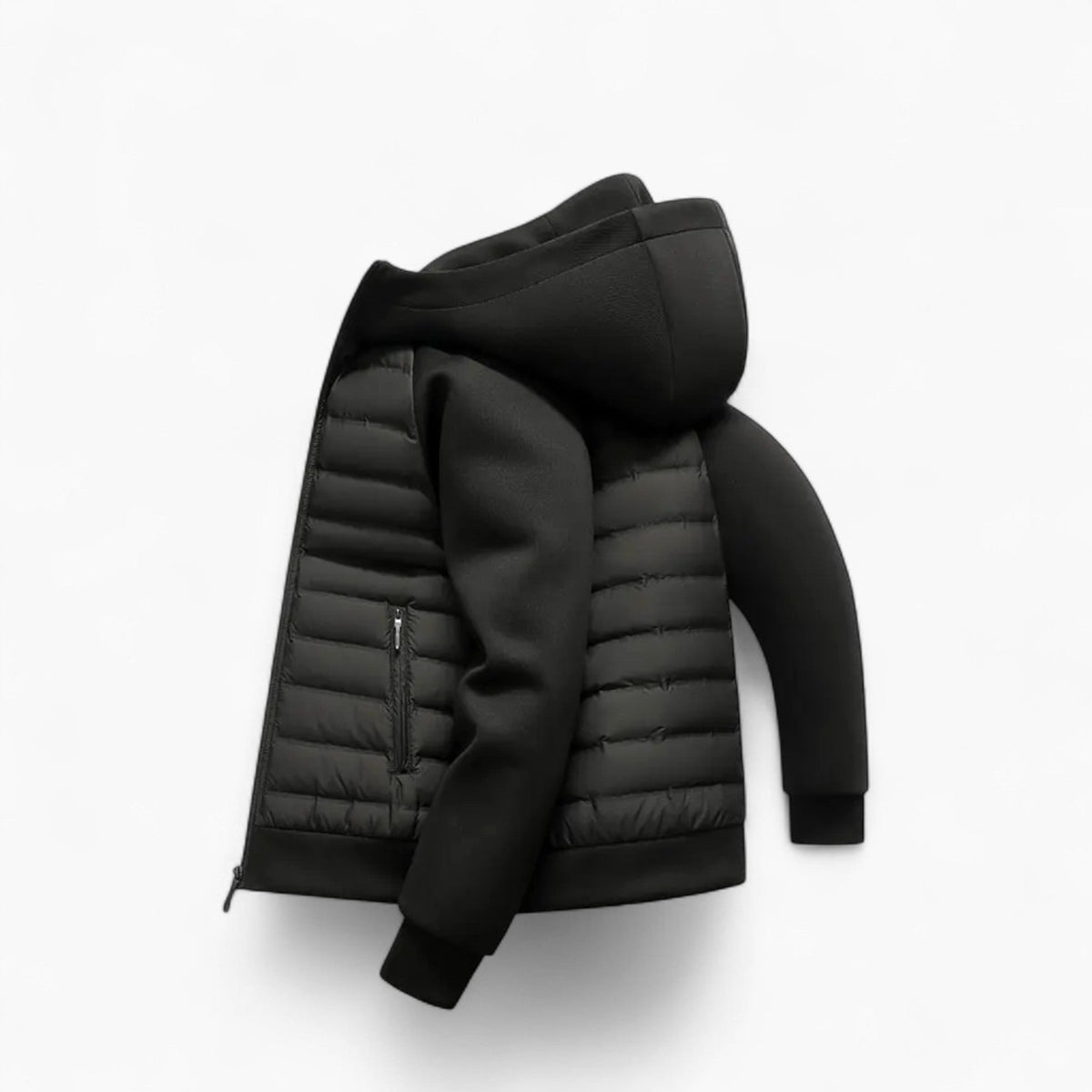 Kyle | Men's Hooded Down Jacket with Quilted Panels, Insulated Autumn Coat | My Sweet Wardrobe