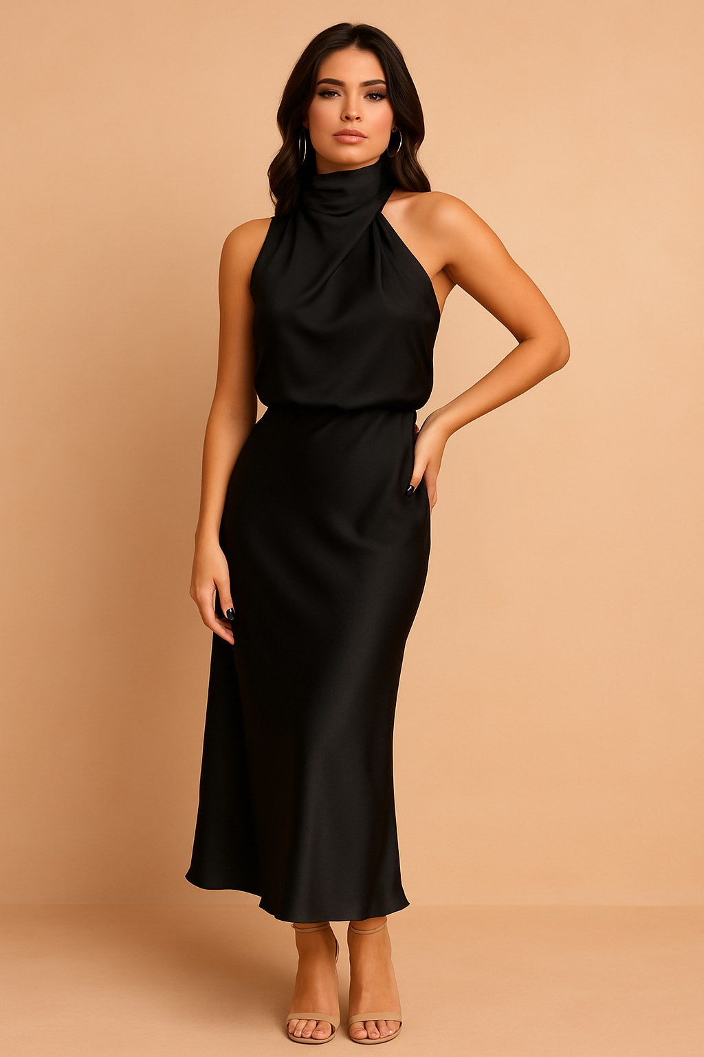 Lena | Women's Draped-Neckline Midi Dress, Elegant Occasion Dress | My Sweet Wardrobe