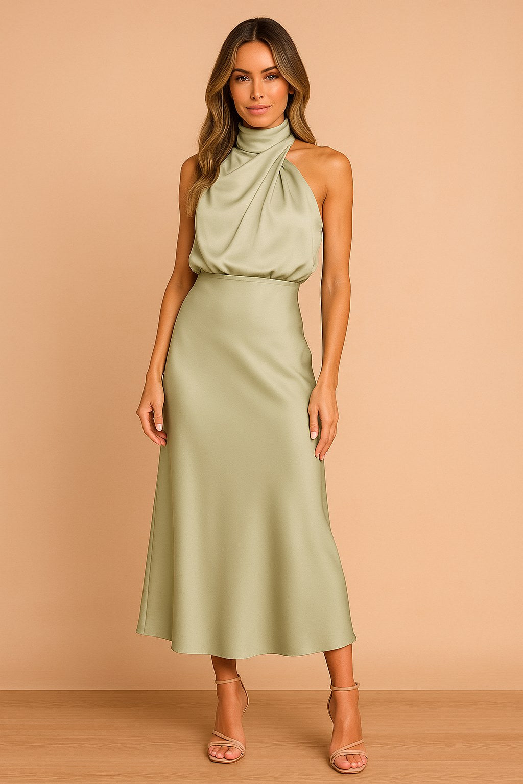 Lena | Women's Draped-Neckline Midi Dress, Elegant Occasion Dress | My Sweet Wardrobe