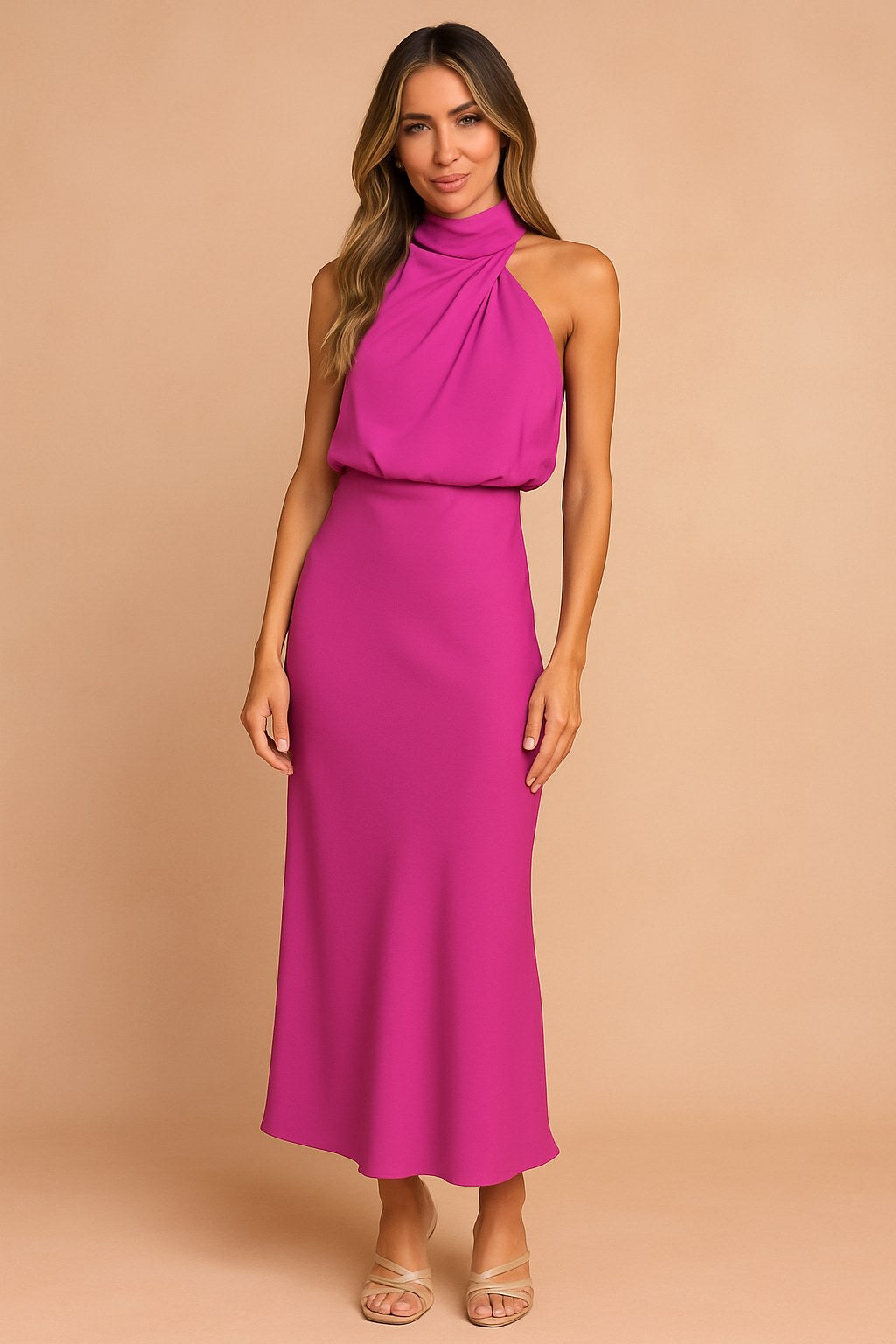 Lena | Women's Draped-Neckline Midi Dress, Elegant Occasion Dress | My Sweet Wardrobe