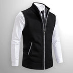Leon | Men's Knit Waistcoat with Zip and Stand Collar, Structured Men's Waistcoat | My Sweet Wardrobe | Black