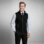 Leon | Men's Knit Waistcoat with Zip and Stand Collar, Structured Men's Waistcoat | My Sweet Wardrobe | Black