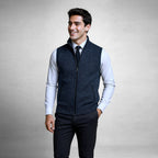 Leon | Men's Knit Waistcoat with Zip and Stand Collar, Structured Men's Waistcoat | My Sweet Wardrobe | Black