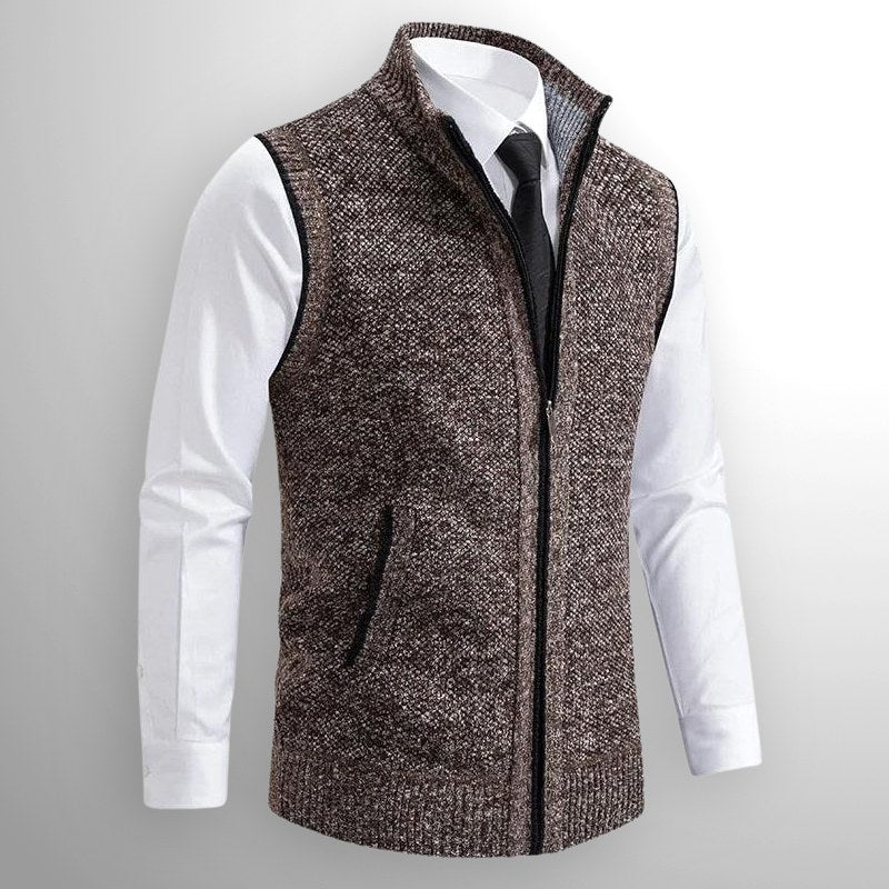 Leon | Men's Knit Waistcoat with Zip and Stand Collar, Structured Men's Waistcoat | My Sweet Wardrobe | Black