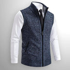 Leon | Men's Knit Waistcoat with Zip and Stand Collar, Structured Men's Waistcoat | My Sweet Wardrobe | Black