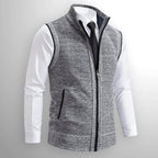 Leon | Men's Knit Waistcoat with Zip and Stand Collar, Structured Men's Waistcoat | My Sweet Wardrobe | Brown