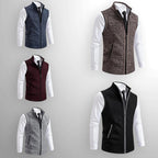 Leon | Men's Knit Waistcoat with Zip and Stand Collar, Structured Men's Waistcoat | My Sweet Wardrobe | Brown