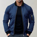 Liam | Men's Slim-Fit Bomber Jacket, Ribbed Collar Jacket | Dressific | Blue