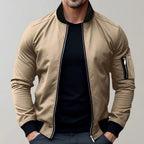Liam | Men's Slim-Fit Bomber Jacket, Ribbed Collar Jacket | Dressific | Khaki