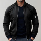Liam | Men's Slim-Fit Bomber Jacket, Ribbed Collar Jacket | Dressific | Black