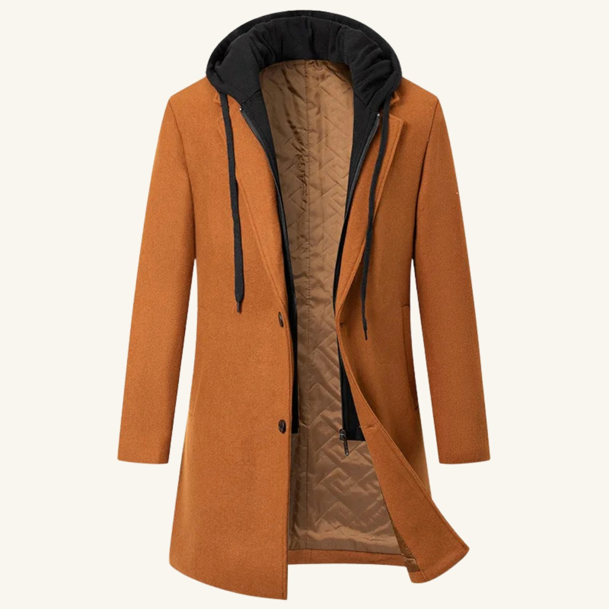 Lincoln | Men's Hooded Wool Overcoat, Quilted Lining Autumn Coat | My Sweet Wardrobe