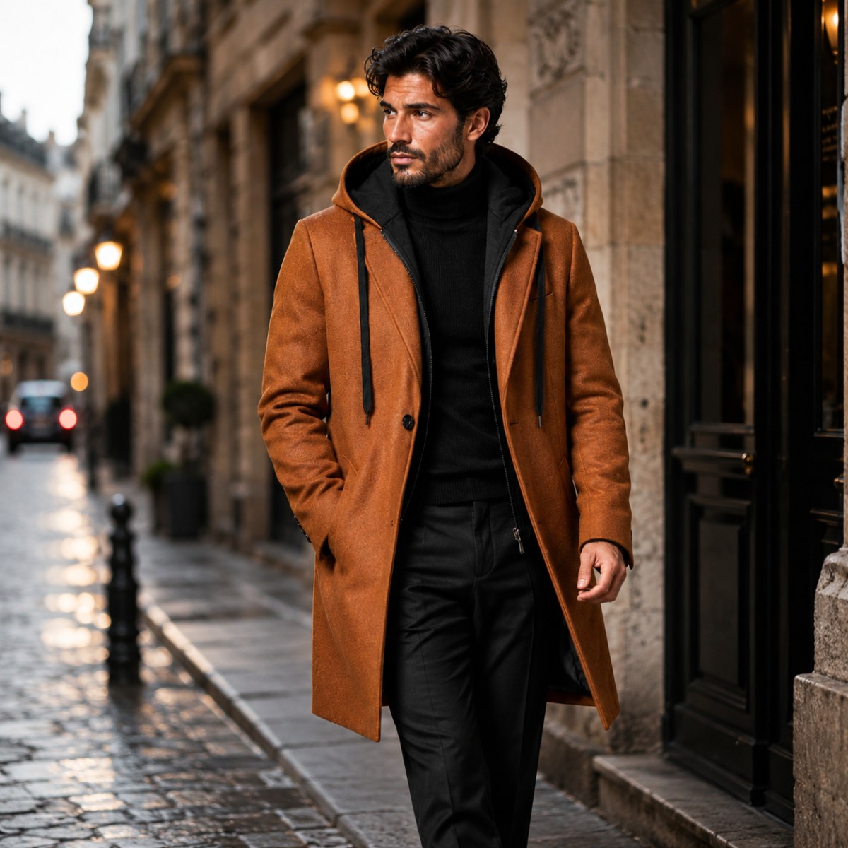 Lincoln | Men's Hooded Wool Overcoat, Quilted Lining Autumn Coat | My Sweet Wardrobe