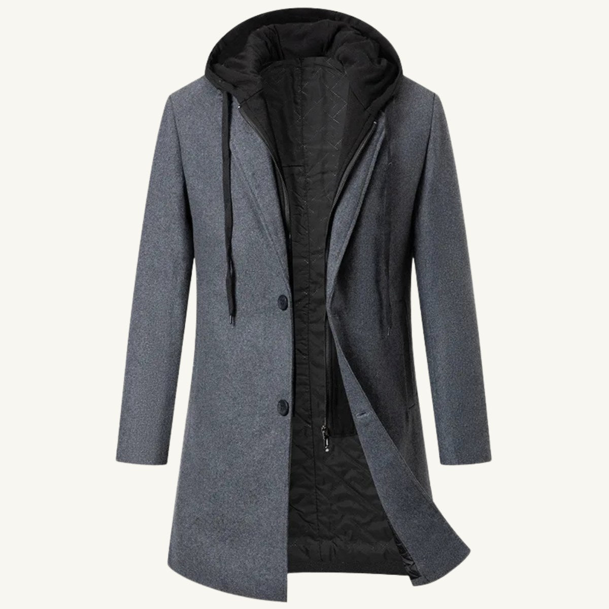 Lincoln | Men's Hooded Wool Overcoat, Quilted Lining Autumn Coat | My Sweet Wardrobe