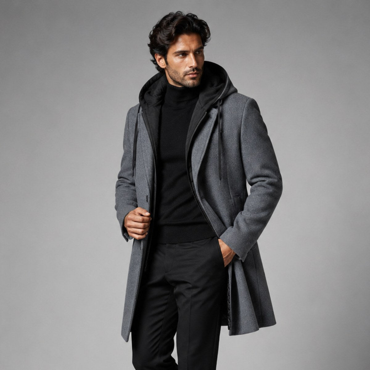 Lincoln | Men's Hooded Wool Overcoat, Quilted Lining Autumn Coat | My Sweet Wardrobe