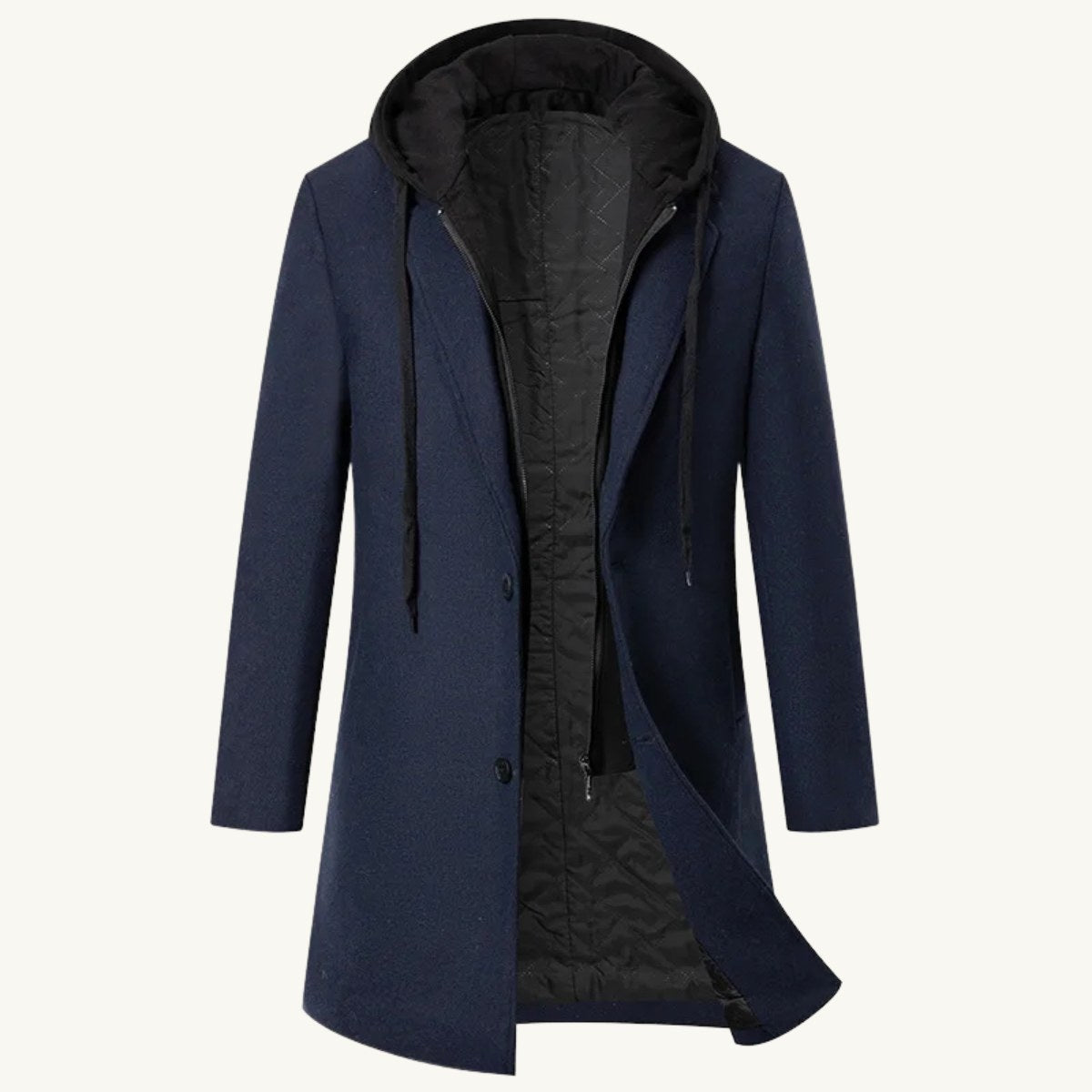 Lincoln | Men's Hooded Wool Overcoat, Quilted Lining Autumn Coat | My Sweet Wardrobe