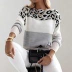 Linda | Women's Soft Knit Jumper with Colour-Block and Leopard Print, Patterned Knit Jumper | My Sweet Wardrobe