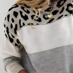 Linda | Women's Soft Knit Jumper with Colour-Block and Leopard Print, Patterned Knit Jumper | My Sweet Wardrobe