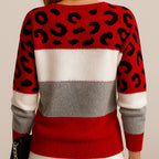 Linda | Women's Soft Knit Jumper with Colour-Block and Leopard Print, Patterned Knit Jumper | My Sweet Wardrobe