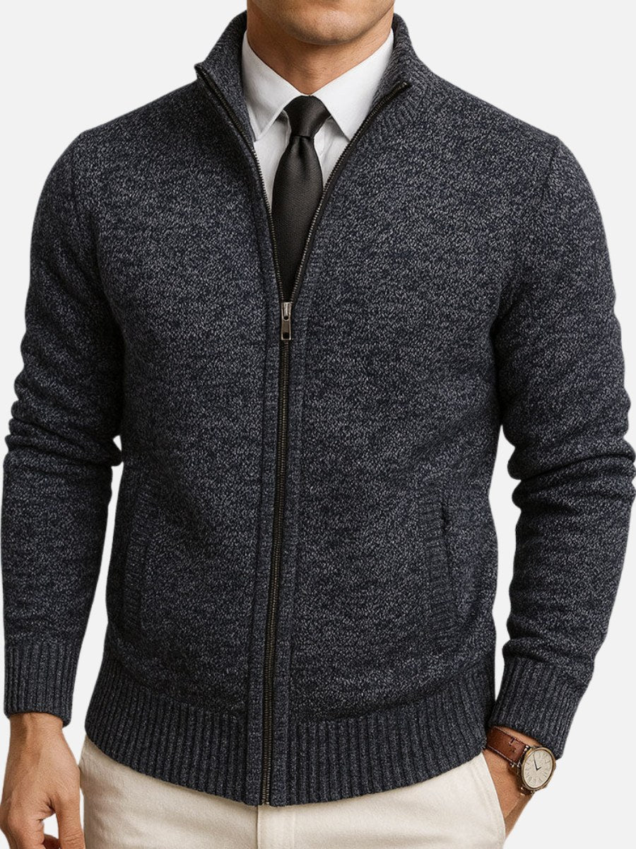 Logan | Men's Zip-Front Cardigan, Long Sleeve Knit Jumper | Dressific | Gray