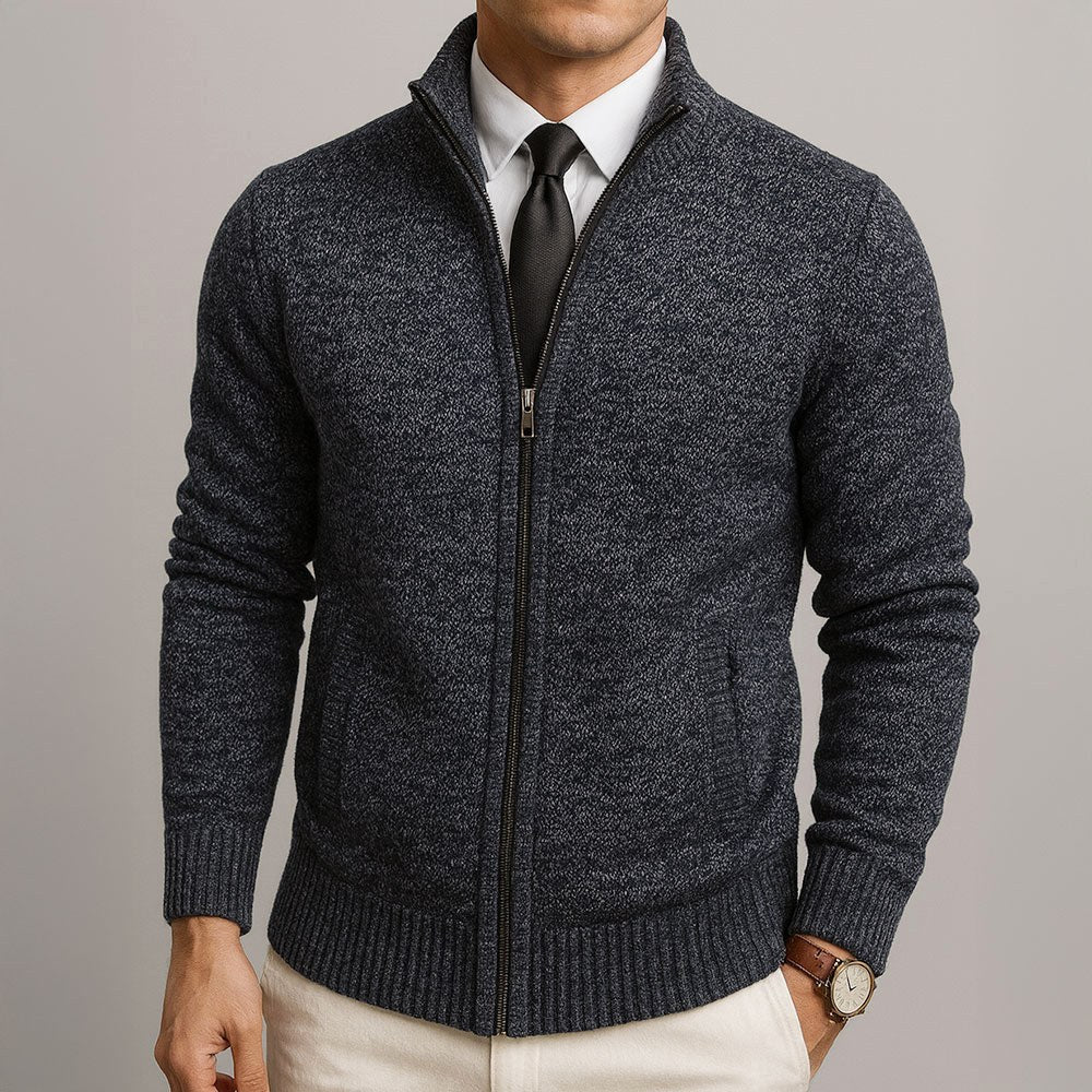 Logan | Men's Zip-Front Cardigan, Long Sleeve Knit Jumper | Dressific | Beige