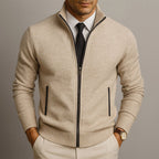 Logan | Men's Zip-Front Cardigan, Long Sleeve Knit Jumper | Dressific | Red