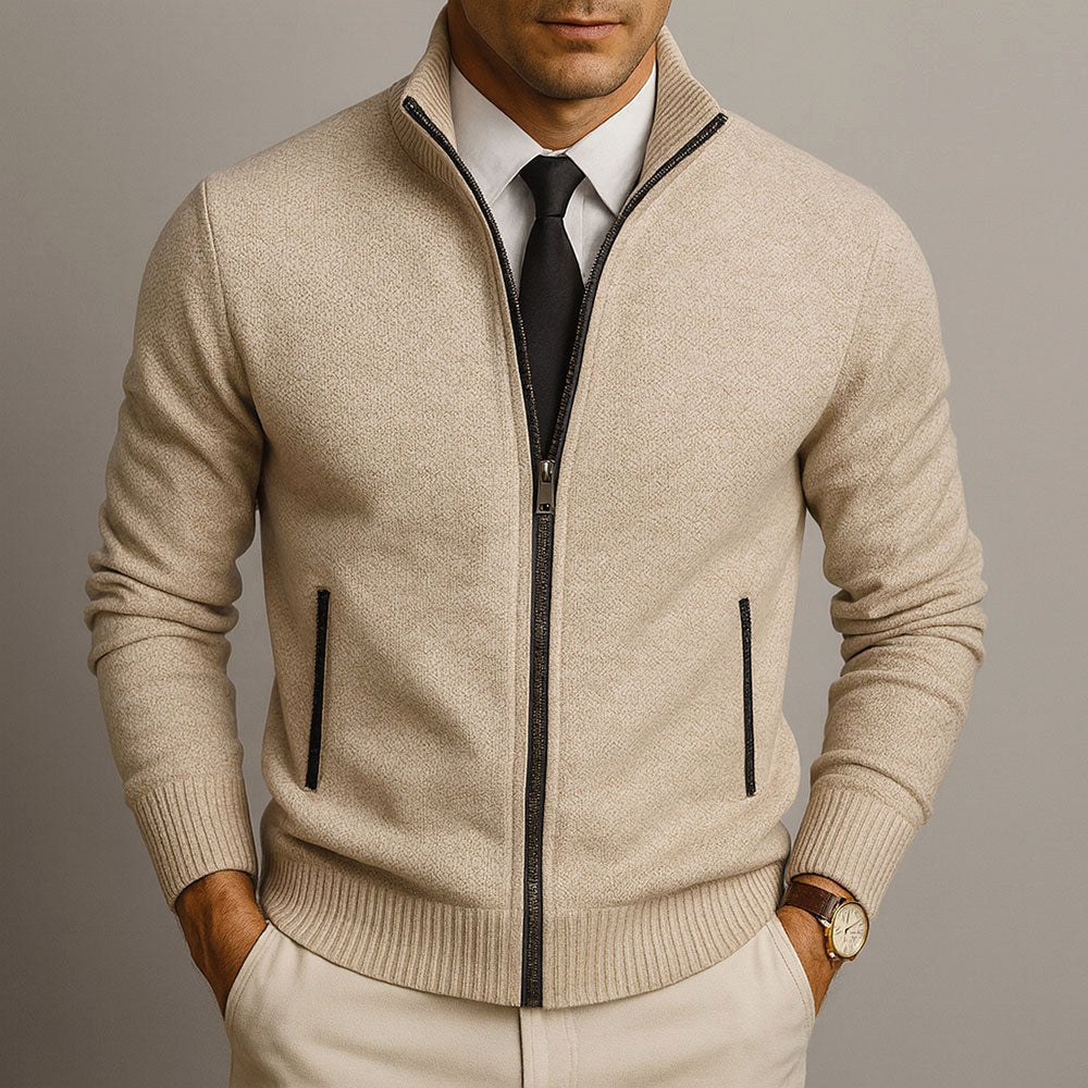 Logan | Men's Zip-Front Cardigan, Long Sleeve Knit Jumper | Dressific | Red