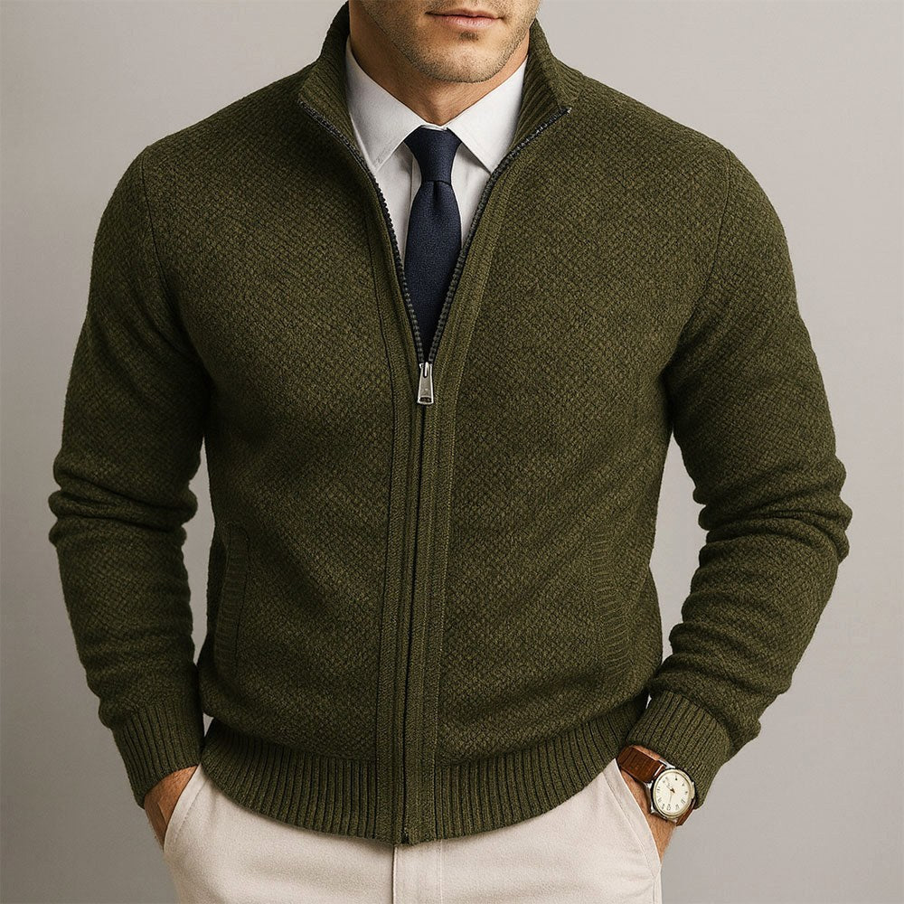Logan | Men's Zip-Front Cardigan, Long Sleeve Knit Jumper | Dressific