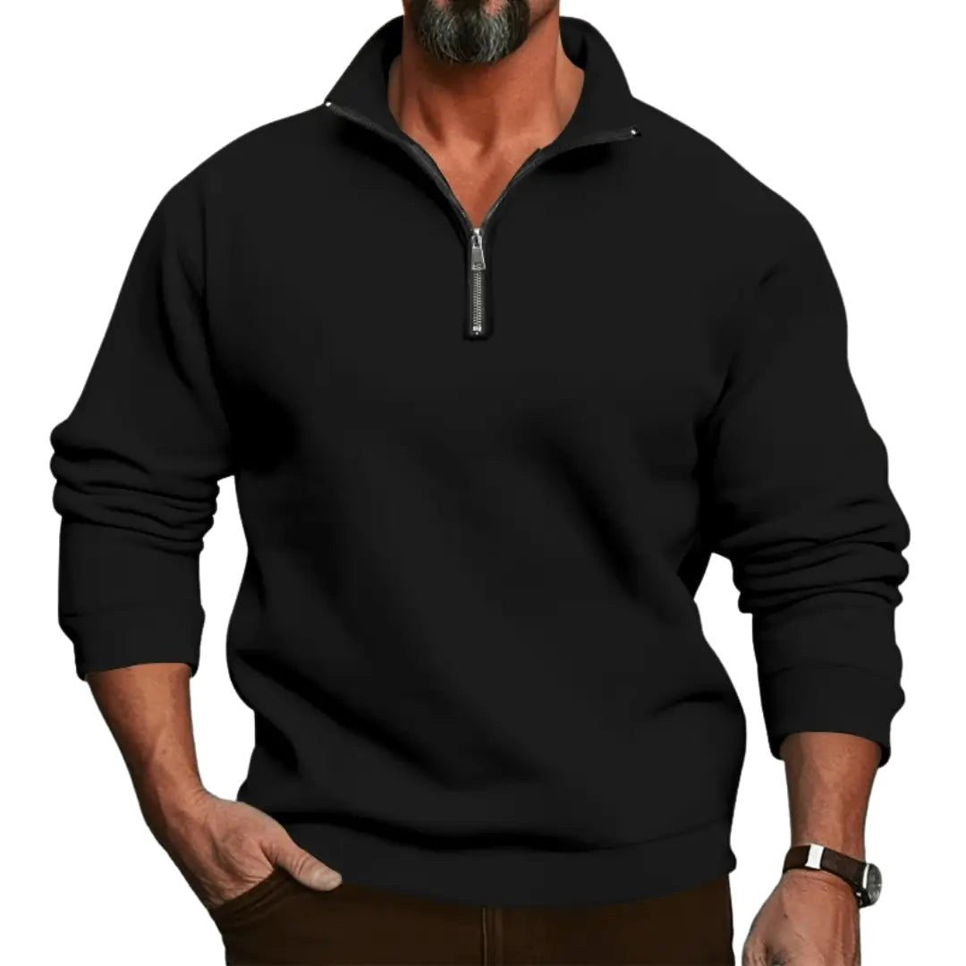 Lorenz | Men's Jumper with Zip, Lightweight Knit Jumper | My Sweet Wardrobe | Black