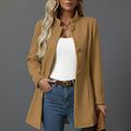 Lorraine | Women's Button Front A-Line Coat, Stand Collar Autumn Coat | My Sweet Wardrobe | Camel