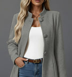 Lorraine | Women's Button Front A-Line Coat, Stand Collar Autumn Coat | My Sweet Wardrobe