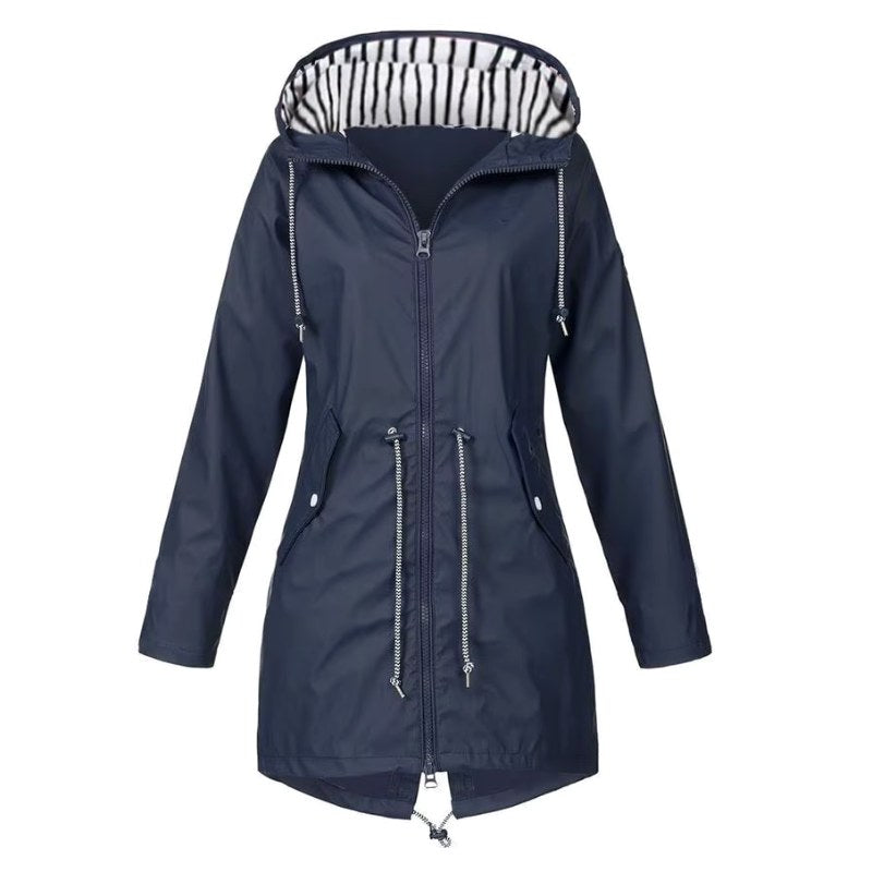 Lorraine | Women's Hooded Lightweight Raincoat, Water-Resistant Windproof Coat | My Sweet Wardrobe | Navy Blue