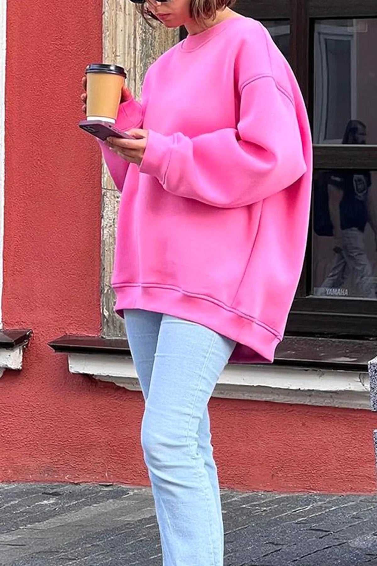 Lucienne | Women's Oversized Round-Neck Sweatshirt, Relaxed Fit Jumper | My Sweet Wardrobe | Pink