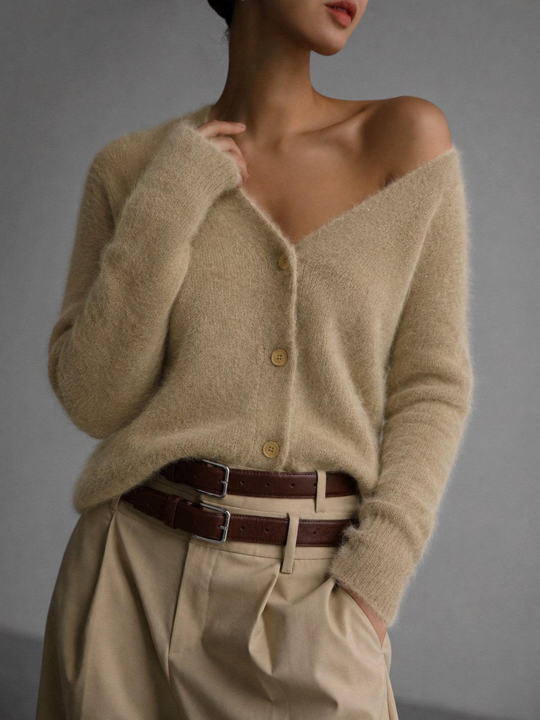 Lucile | Women's Oversized Button-Up Cardigan, Relaxed Knit Cardigan | My Sweet Wardrobe | Khaki