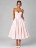 Lucy | Women's Corset Midi Dress with Full Skirt, Sweetheart Neckline Occasion Dress | My Sweet Wardrobe | Pink